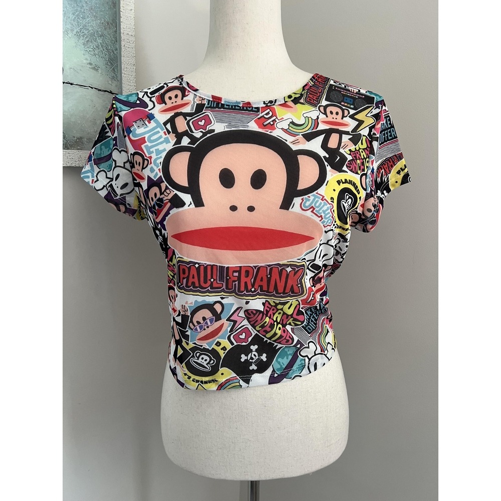 Paul Frank Top Womens Medium Multicolor Julius Mesh Crop Graphic Y2K Streetwear